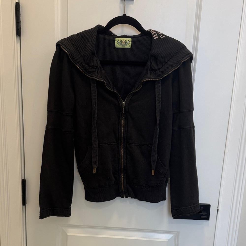 Juicy Couture Black Waffle Knit Top with Branded Lime Label